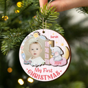 Christmas,Gift For Kids,Custom Photo,Happy - Custom Photo First Christmas - Personalized 2-Layered Wooden Ornament