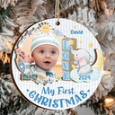 Christmas,Gift For Kids,Custom Photo,Happy - Custom Photo First Christmas - Personalized 2-Layered Wooden Ornament