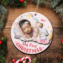 Christmas,Gift For Kids,Custom Photo,Happy - Custom Photo First Christmas - Personalized 2-Layered Wooden Ornament