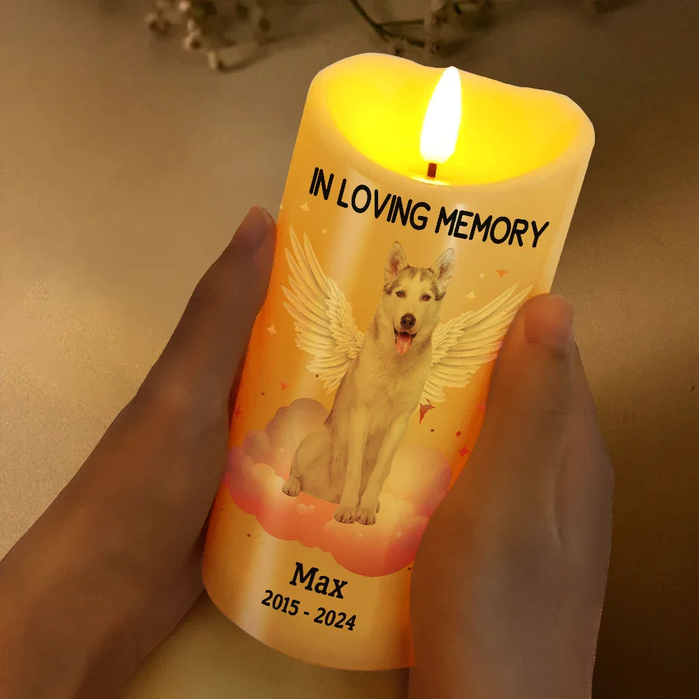 Memorial, Pet Lovers, Dog Lovers, Cat Lovers - Custom Photo Dog Cat Pet Memorial Your Light Will Always Shine In My Heart - Personalized Flameless LED Candle