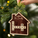 Family,Christmas,Happy - Family House Shape Crossword Scrabble - Personalized 2-Layered Wooden Ornament