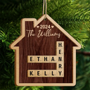 Family,Christmas,Happy - Family House Shape Crossword Scrabble - Personalized 2-Layered Wooden Ornament