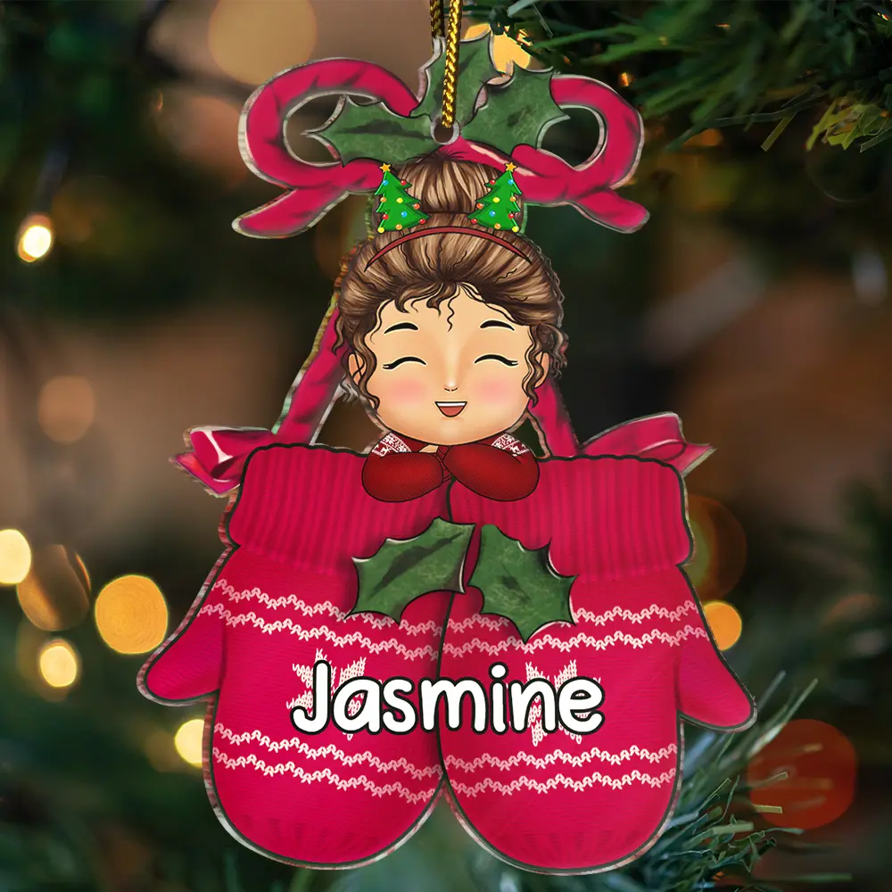 Gift For Kids, Pet Lovers - Christmas Dog Cat Kid Inside Gloves - Personalized Cutout Acrylic Ornament