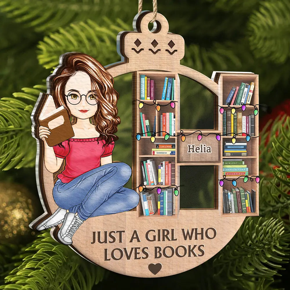 Reading, Gift For Yourself, Gift For Women, Gift For Men - Christmas Monogram Bookshelf Reading Lovers - Personalized 2-Layered Mix Ornament
