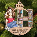 Reading, Gift For Yourself, Gift For Women, Gift For Men - Christmas Monogram Bookshelf Reading Lovers - Personalized 2-Layered Mix Ornament
