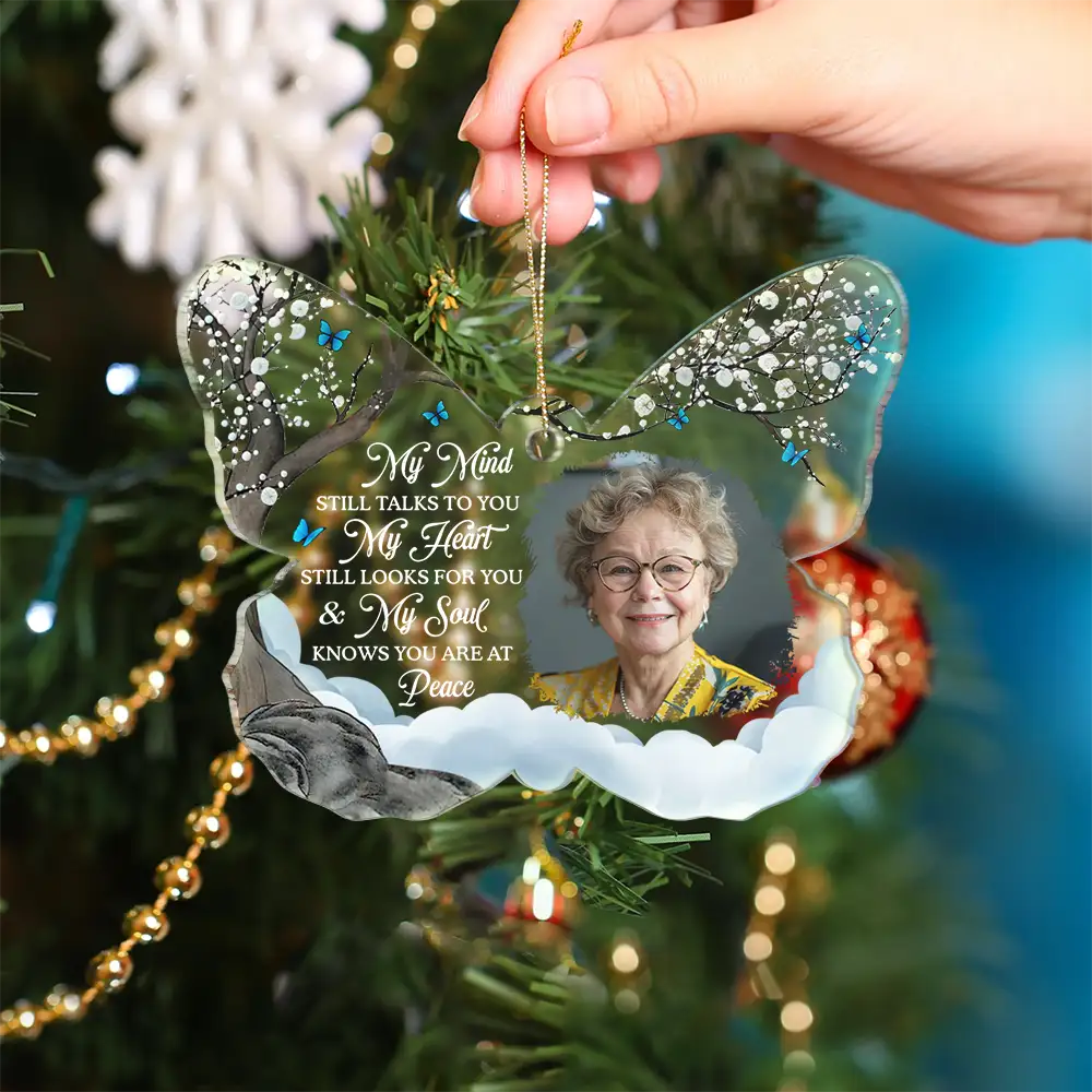 Christmas,Memorial,Custom Photo,Sad - Custom Photo My Mind Still Talks To You - Personalized Custom Shaped Acrylic Ornament