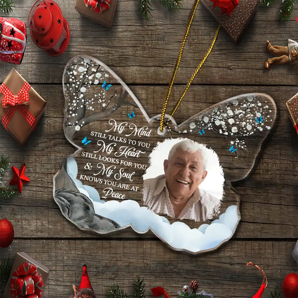 Christmas,Memorial,Custom Photo,Sad - Custom Photo My Mind Still Talks To You - Personalized Custom Shaped Acrylic Ornament