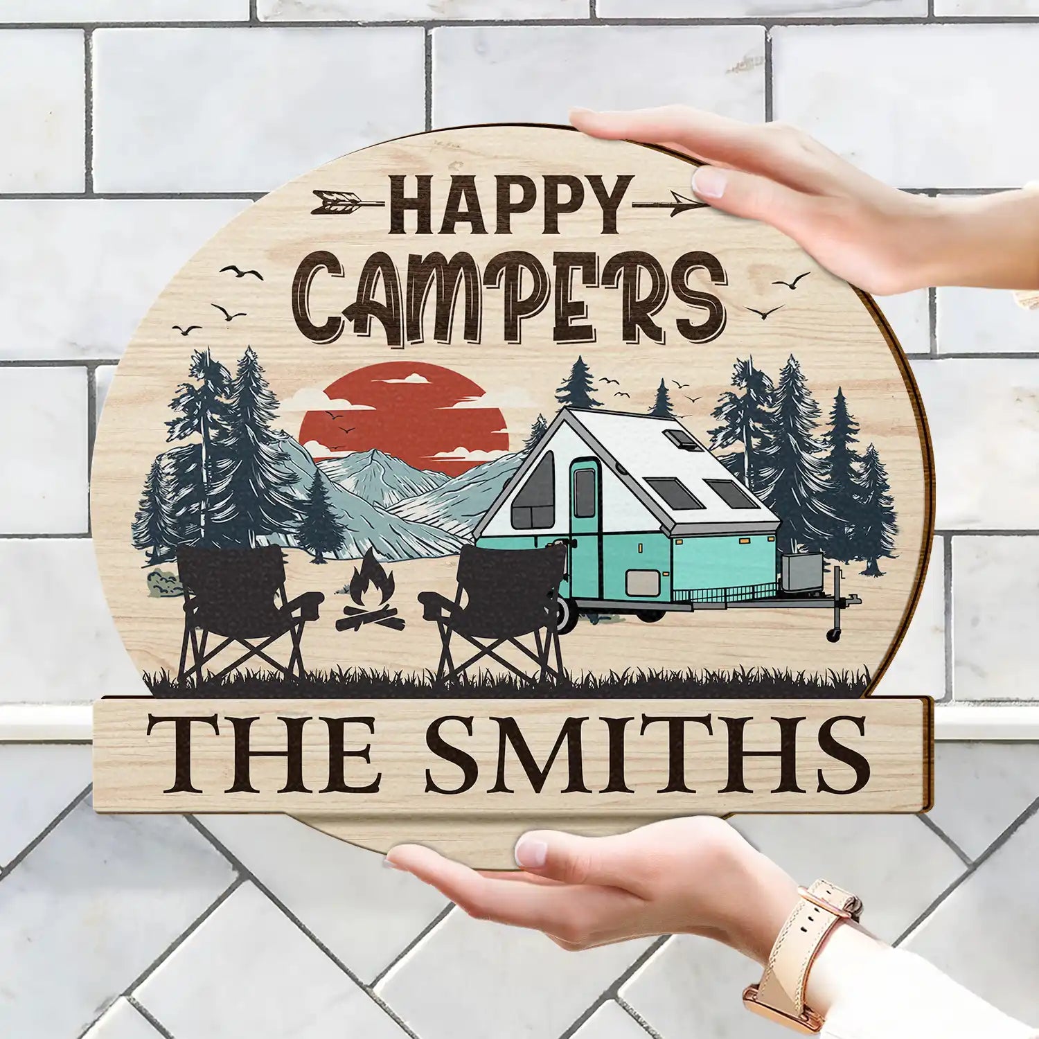 Gift For Couples, Camping, Campsite - Camping Partners For Life - Personalized Custom Shaped Wood Sign