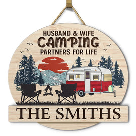 Gift For Couples, Camping, Campsite - Camping Partners For Life - Personalized Custom Shaped Wood Sign