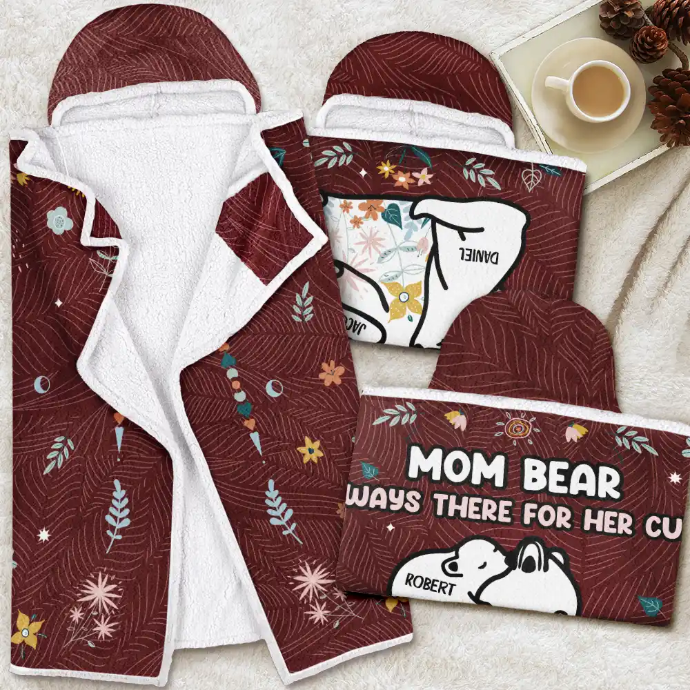 Gift For Mother, Gift For Grandma, Gift For Women - Mama Bear Always There For Her Cubs - Personalized Wearable Hooded Blanket
