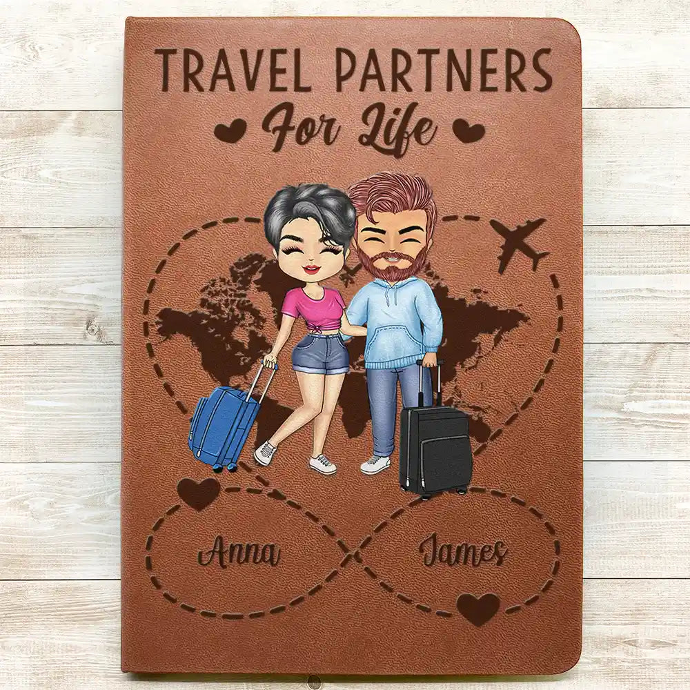 Travel, Gift For Couples, Gift For Husband, Gift For Wife, Gift For Boyfriend, Gift For Girlfriend - Travel Couple To A Lifetime Of Adventure Together Infinity Heart - Personalized Leather Journal