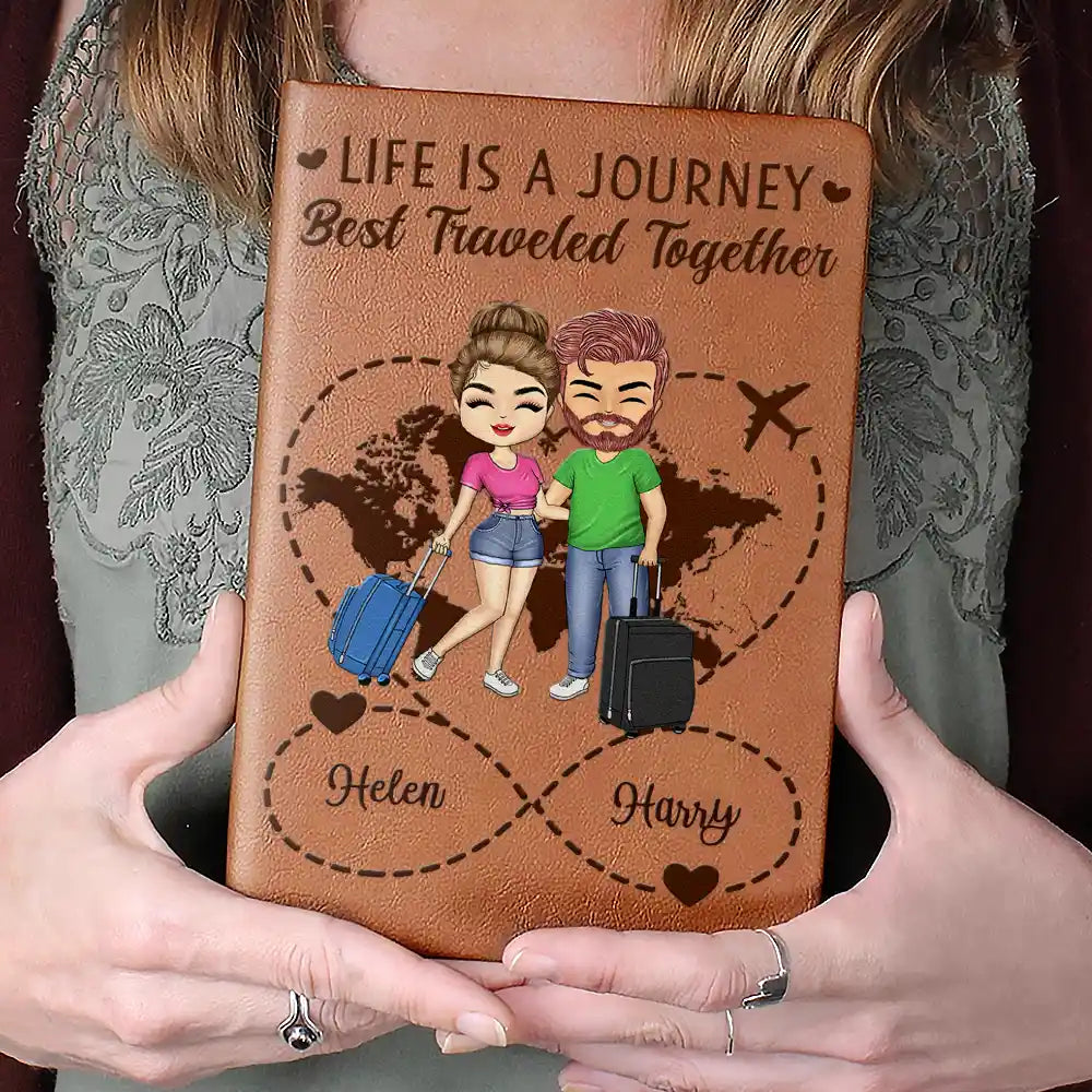 Travel, Gift For Couples, Gift For Husband, Gift For Wife, Gift For Boyfriend, Gift For Girlfriend - Travel Couple To A Lifetime Of Adventure Together Infinity Heart - Personalized Leather Journal