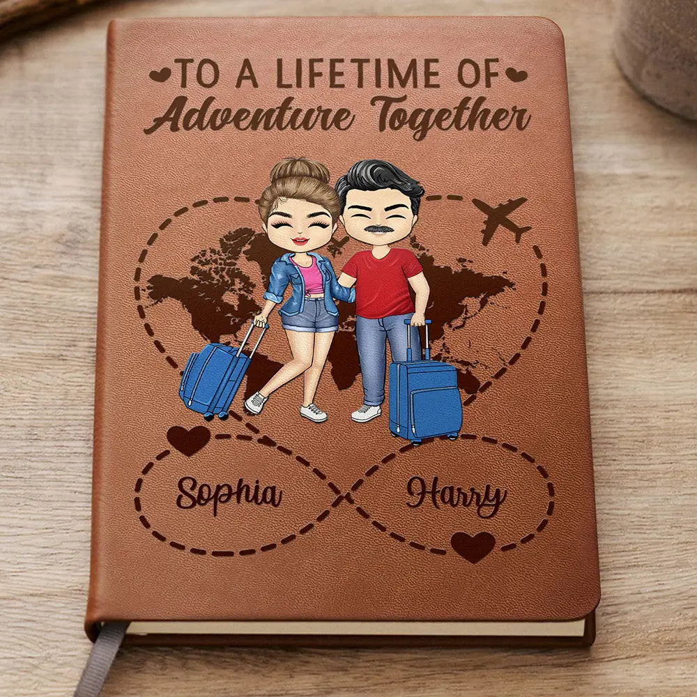 Travel, Gift For Couples, Gift For Husband, Gift For Wife, Gift For Boyfriend, Gift For Girlfriend - Travel Couple To A Lifetime Of Adventure Together Infinity Heart - Personalized Leather Journal