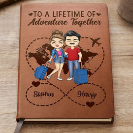 Travel, Gift For Couples, Gift For Husband, Gift For Wife, Gift For Boyfriend, Gift For Girlfriend - Travel Couple To A Lifetime Of Adventure Together Infinity Heart - Personalized Leather Journal