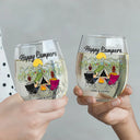 Campsite, Camping - Happy Camper - Personalized Stemless Wine Glass