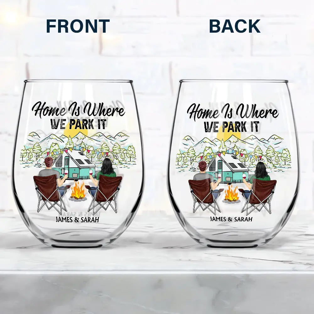 Campsite, Camping - Happy Camper - Personalized Stemless Wine Glass