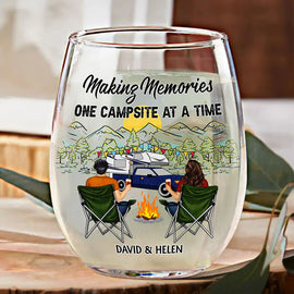 Campsite, Camping - Happy Camper - Personalized Stemless Wine Glass