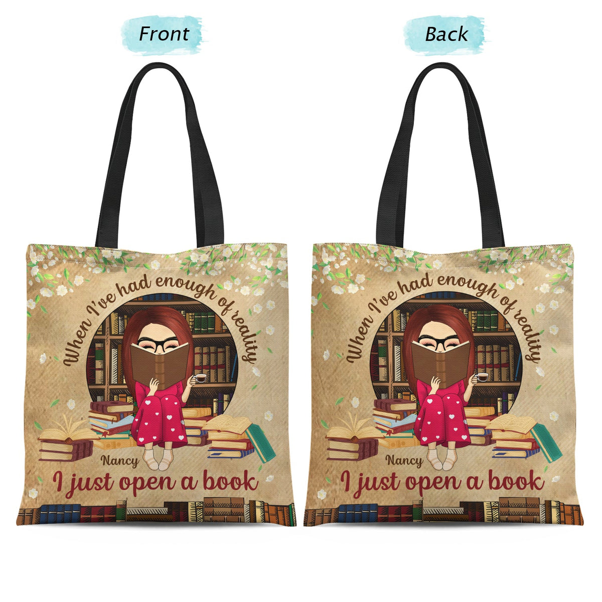 I Just Open A Book - Gift For Book Lover - Personalized Custom Zippered Canvas Bag