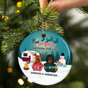 Camping Winter Christmas Couple Camping Partners For Life - Personalized Custom Circle Ceramic Ornament