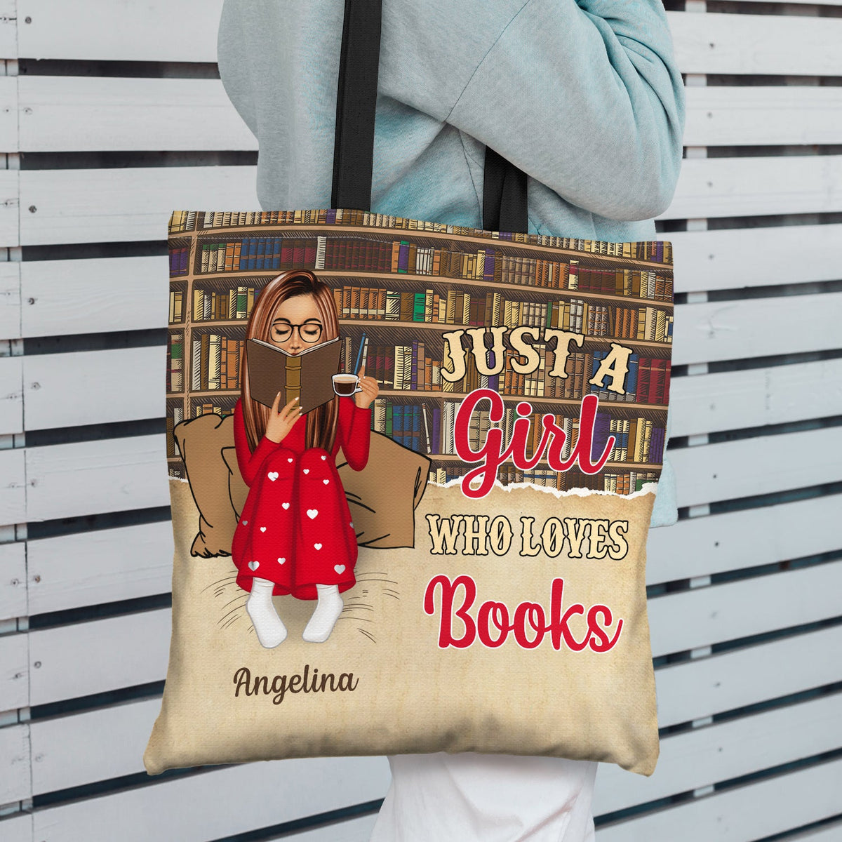 Reading Just A Girl Who Loves Books Bag - Gift For Book Lovers - Personalized Zippered Canvas Bag