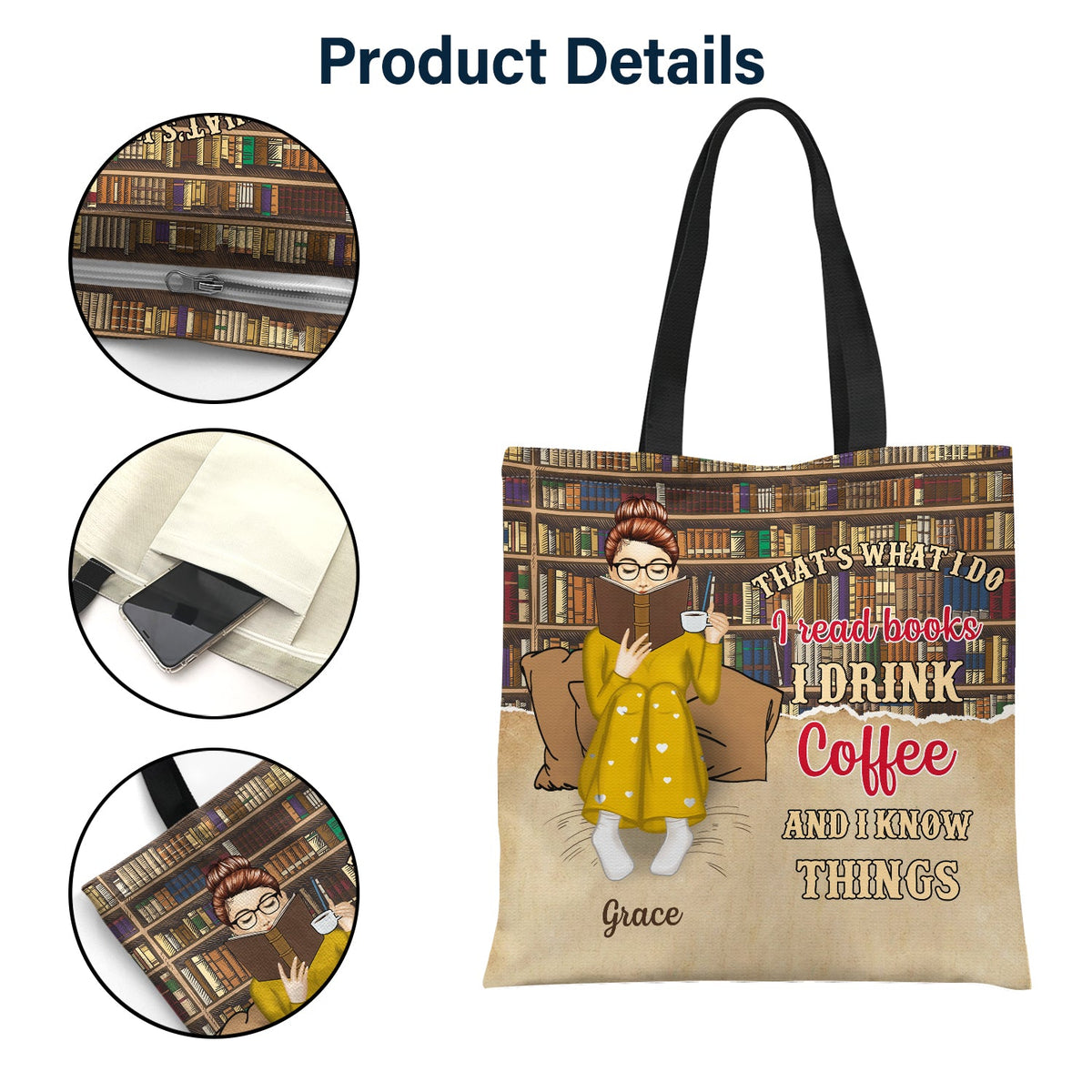 Reading Just A Girl Who Loves Books Bag - Gift For Book Lovers - Personalized Zippered Canvas Bag