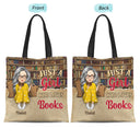 Cartoon Reading Just A Girl Who Loves Books Bag - Gift For Book Lovers - Personalized Zippered Canvas Bag