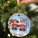 Camping Chibi Couple Christmas Annoying Each Other Since - Personalized Custom Circle Ceramic Ornament