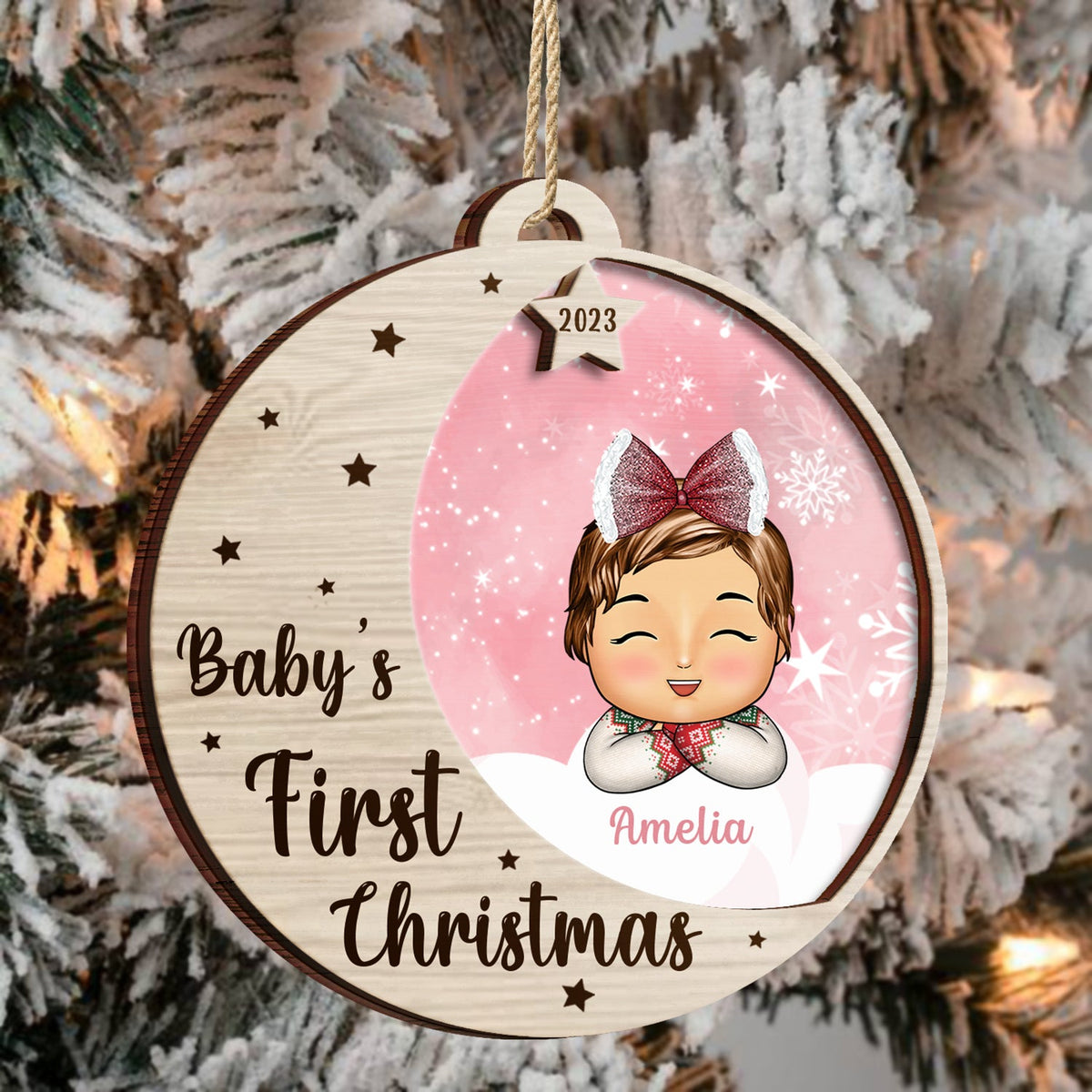 New Baby's First Christmas - Personalized 2-Layered Wooden Ornament