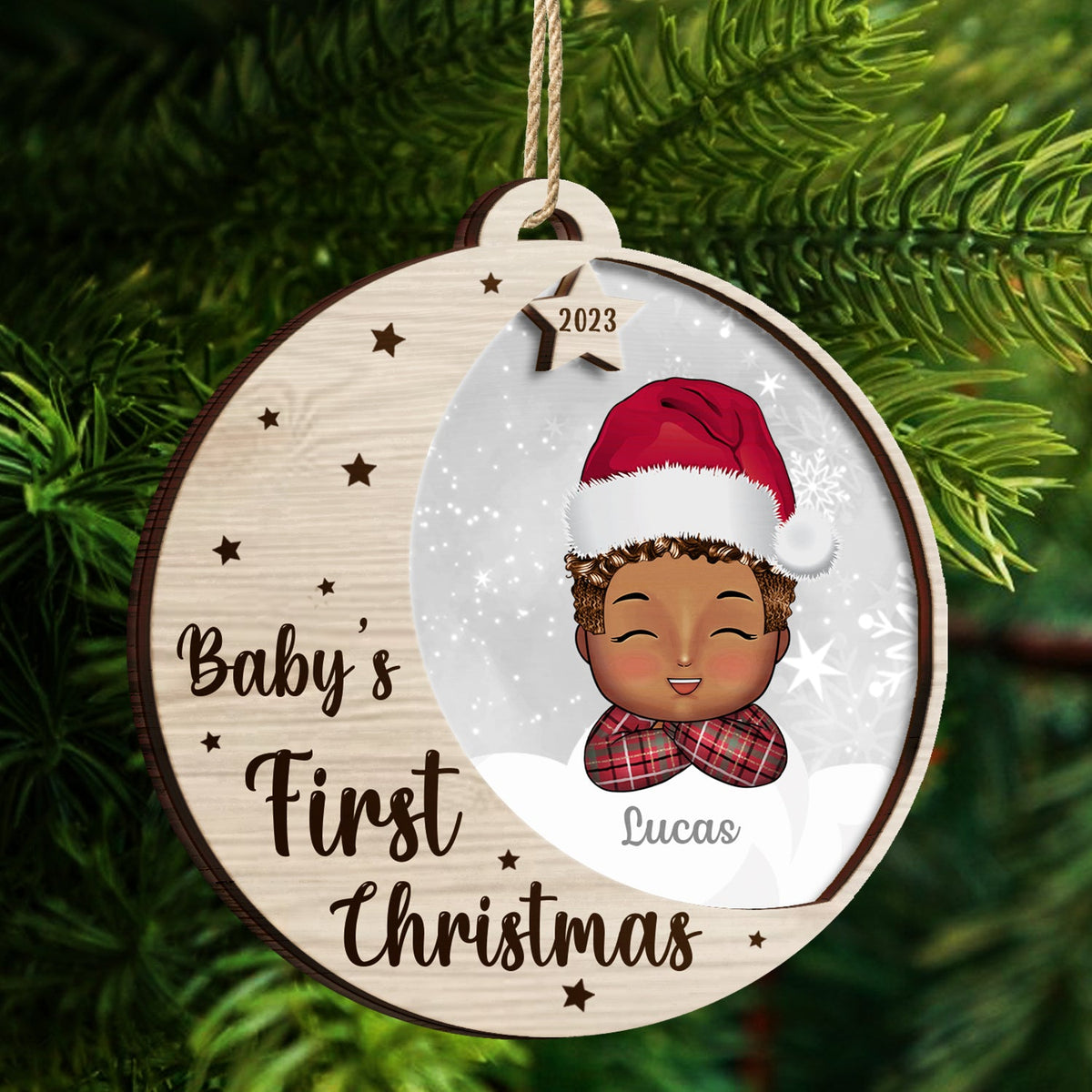 New Baby's First Christmas - Personalized 2-Layered Wooden Ornament