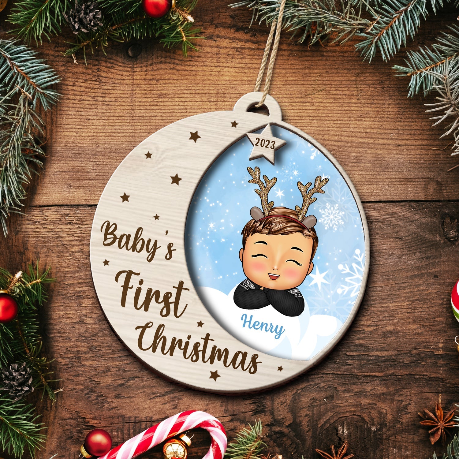 New Baby's First Christmas - Personalized 2-Layered Wooden Ornament