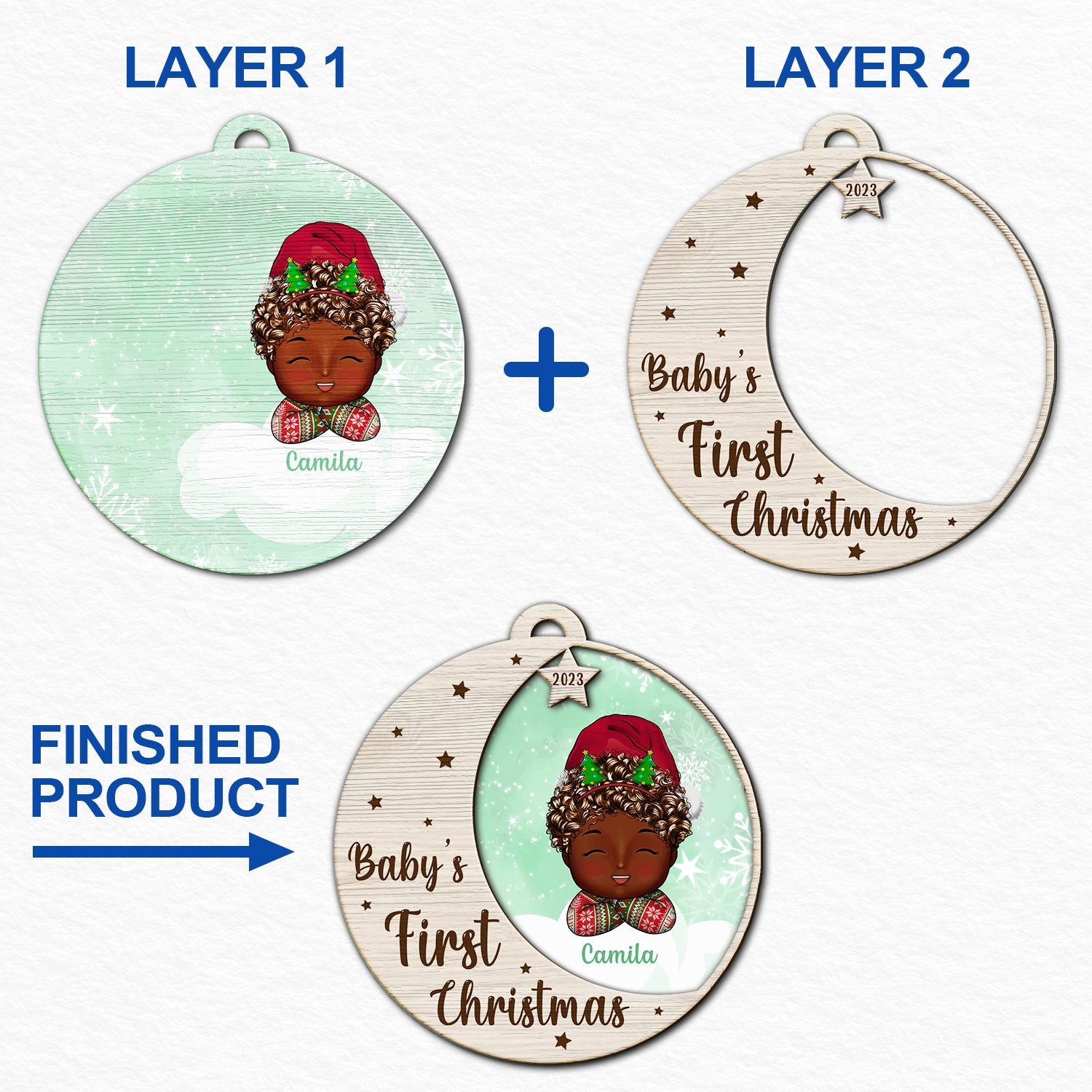 New Baby's First Christmas - Personalized 2-Layered Wooden Ornament