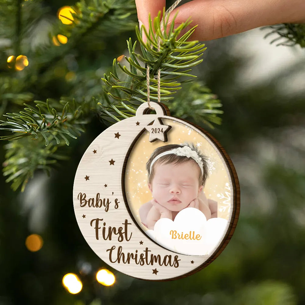 Custom Photo New Baby's First Christmas - Personalized 2-Layered Wooden Ornament