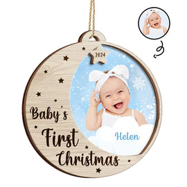 Custom Photo New Baby's First Christmas - Personalized 2-Layered Wooden Ornament