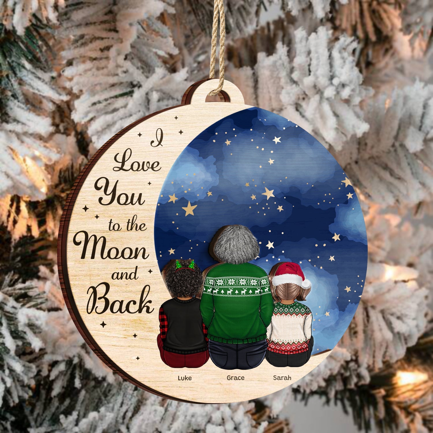 Grandma Mother I Love You To The Moon - Christmas, Gift For Granddaughter, Grandson, Kids - Personalized 2-Layered Wooden Ornament