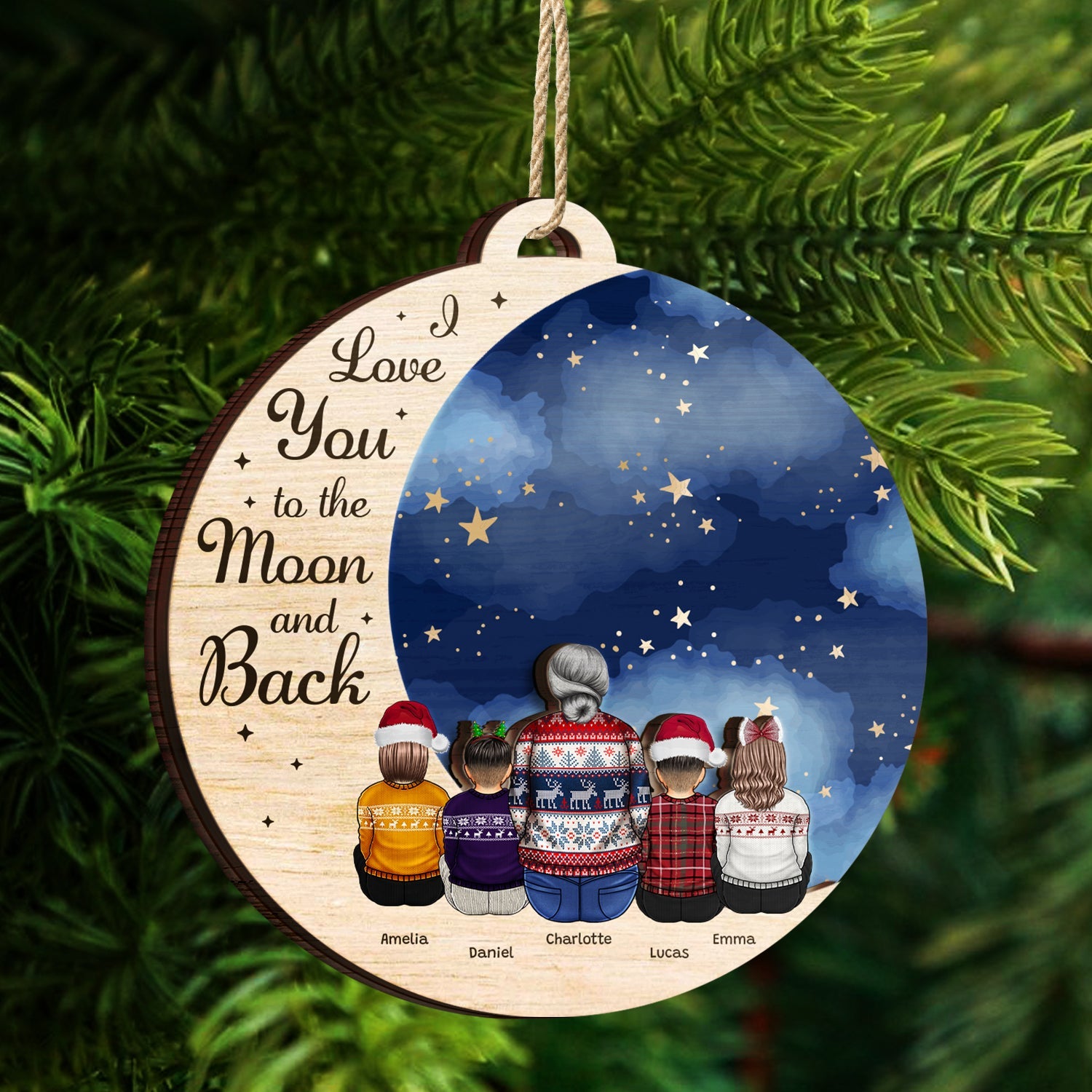 Grandma Mother I Love You To The Moon - Christmas, Gift For Granddaughter, Grandson, Kids - Personalized 2-Layered Wooden Ornament