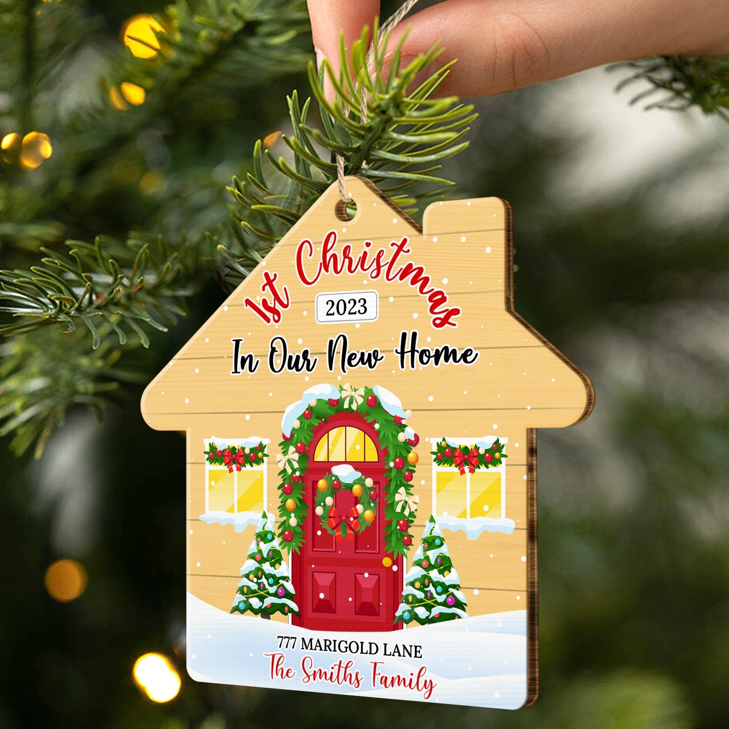 First Christmas In Our New Home - Christmas, Gift For Couple, Family - Personalized Custom Shaped Wooden Ornament