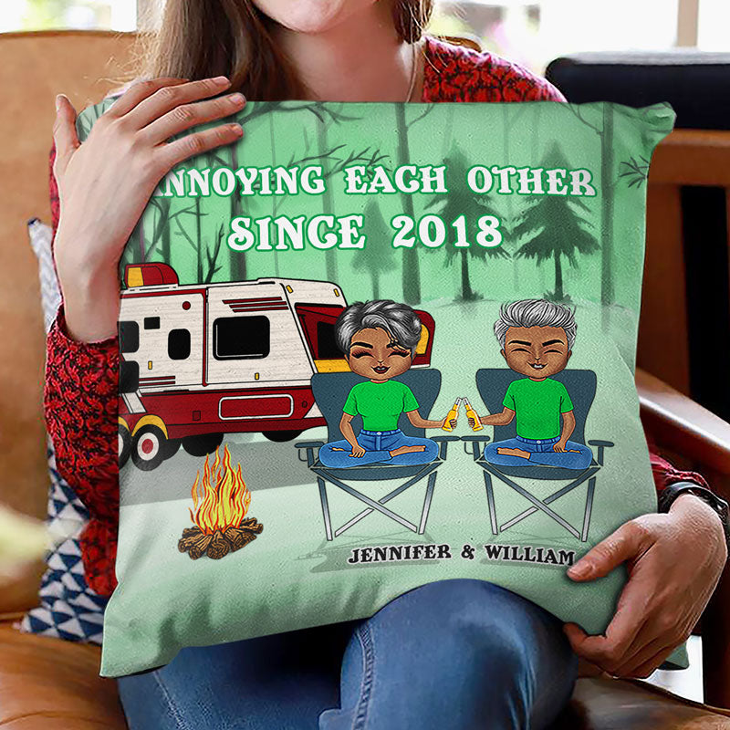 Camping Chibi Couple Annoying Each Other For Years - Personalized Custom Pillow