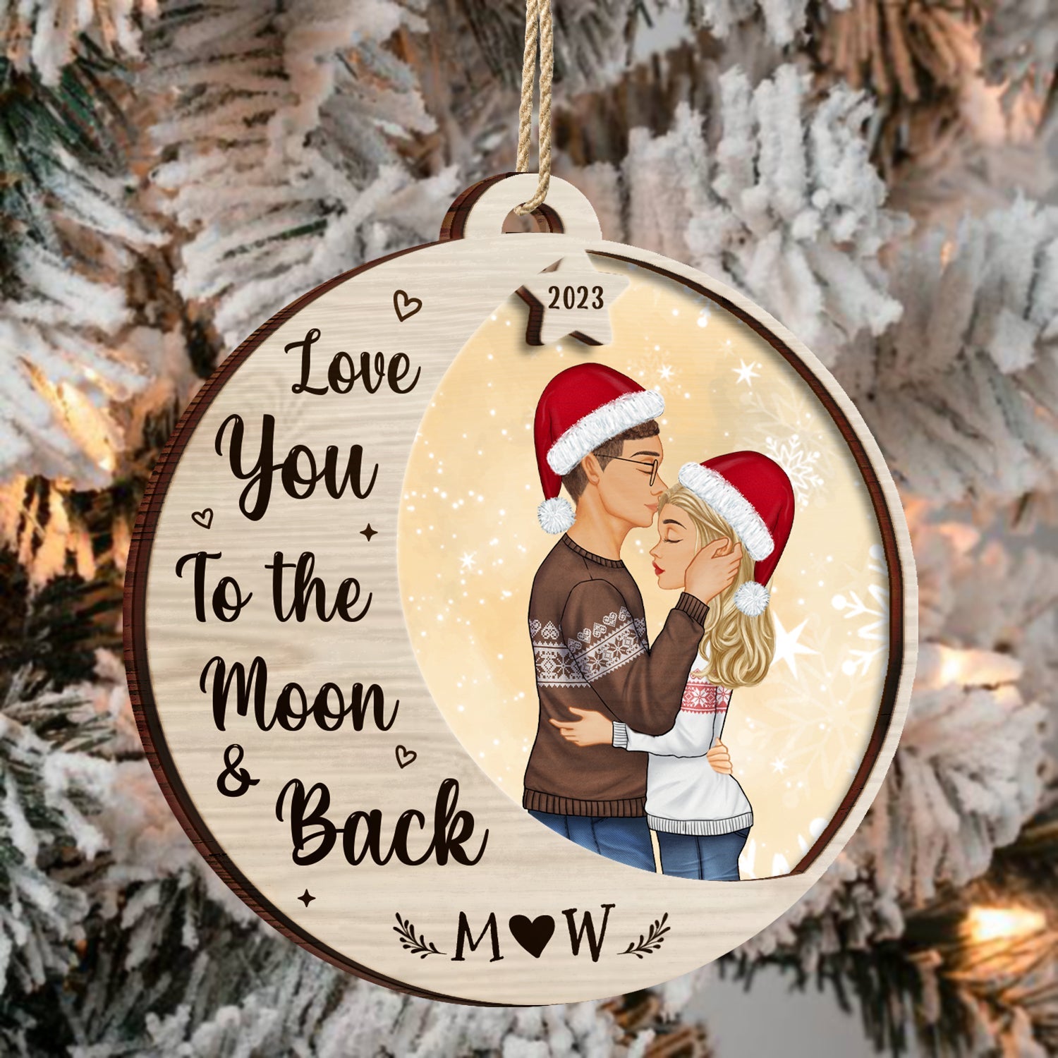 Love You To The Moon - Christmas Gift For Couples - Personalized 2-Layered Wooden Ornament