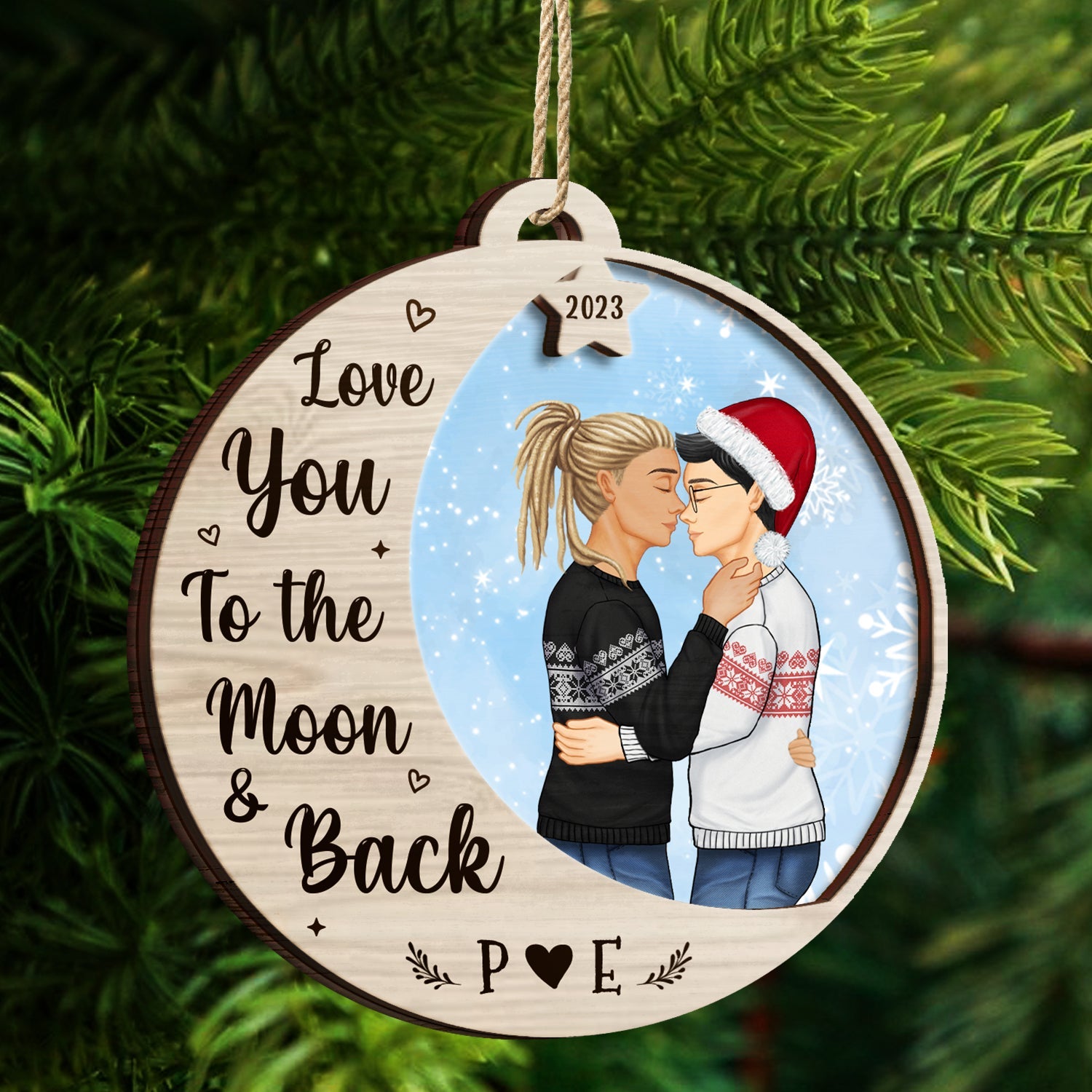 Love You To The Moon - Christmas Gift For Couples - Personalized 2-Layered Wooden Ornament