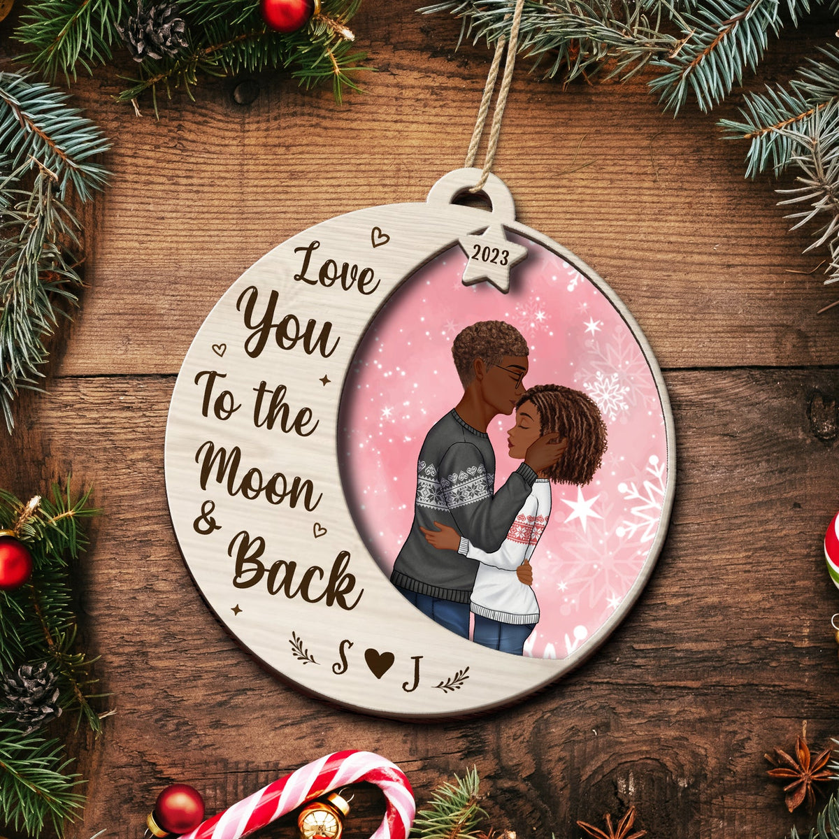 Love You To The Moon - Christmas Gift For Couples - Personalized 2-Layered Wooden Ornament