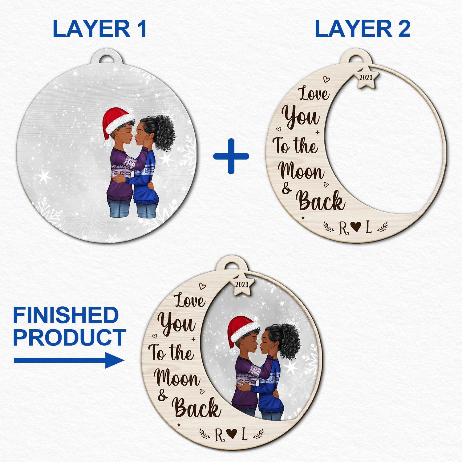 Love You To The Moon - Christmas Gift For Couples - Personalized 2-Layered Wooden Ornament