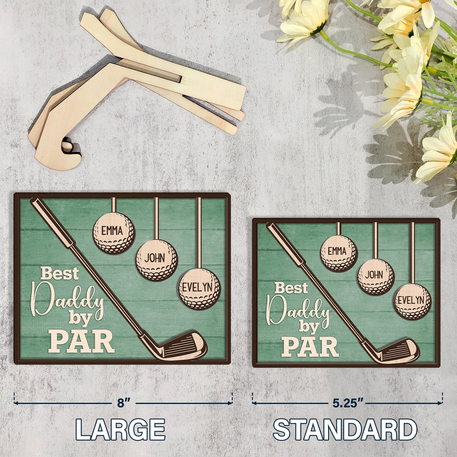 Best Dad Grandpa By Par - Gift For Father, Grandfather, Golf Lovers - Personalized 2-Layered Wooden Plaque With Stand