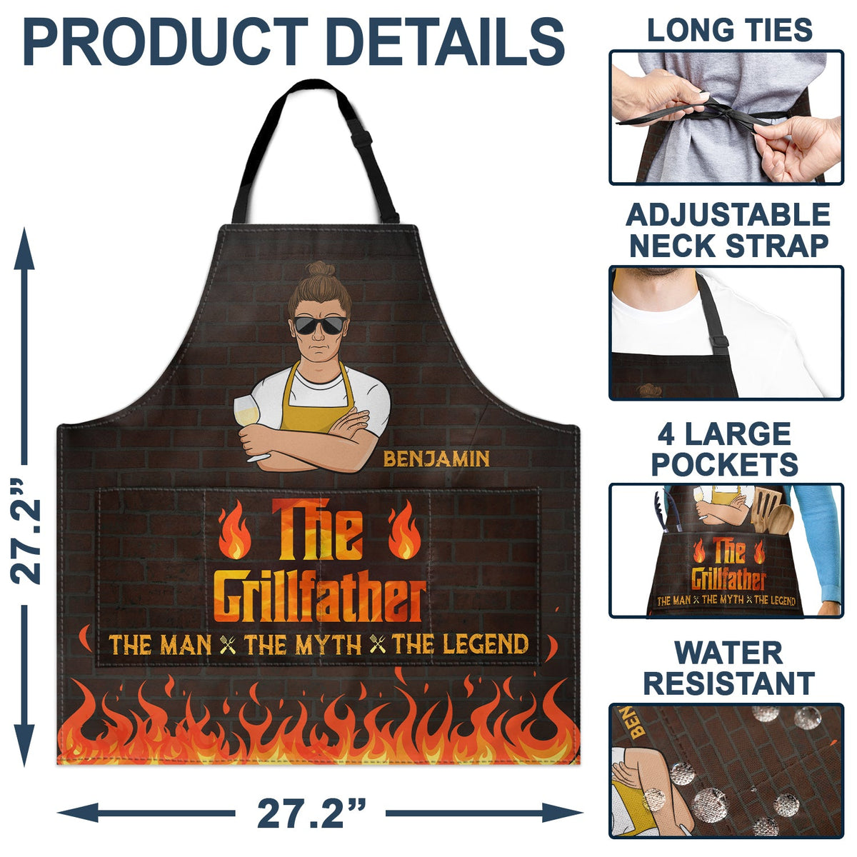 The Grillfather The Man The Myth The Legend - Gift For Father - Personalized Apron