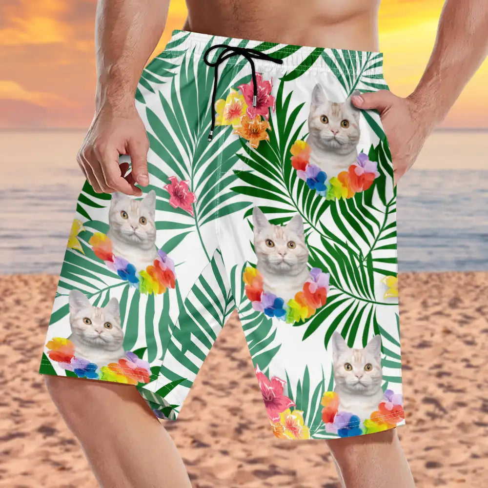 Custom Photo Aloha Dog Cat - Personalized Unisex Beach Shorts