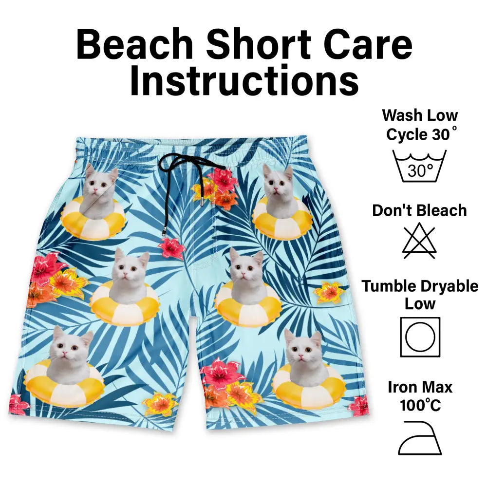 Custom Photo Aloha Dog Cat - Personalized Unisex Beach Shorts