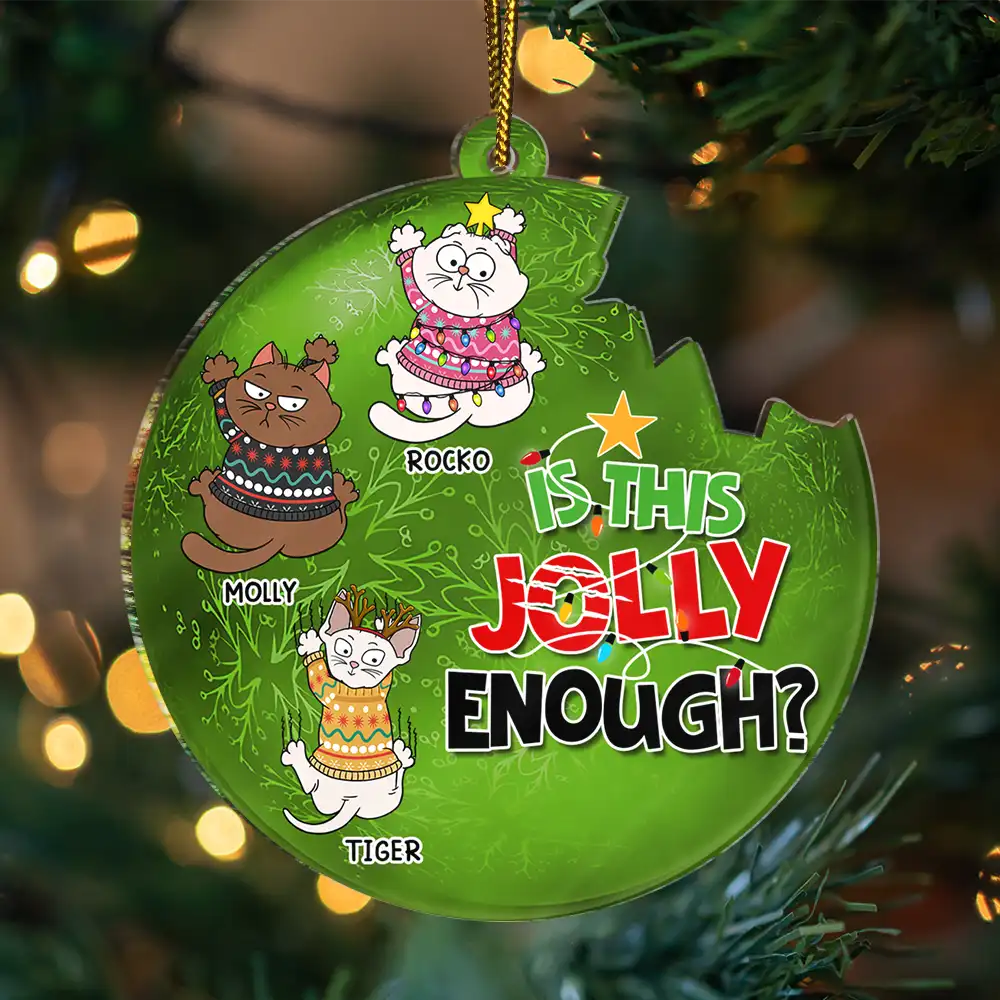 Is This Jolly Enough Funny Cartoon Cat - Personalized Custom Shaped Acrylic Ornament