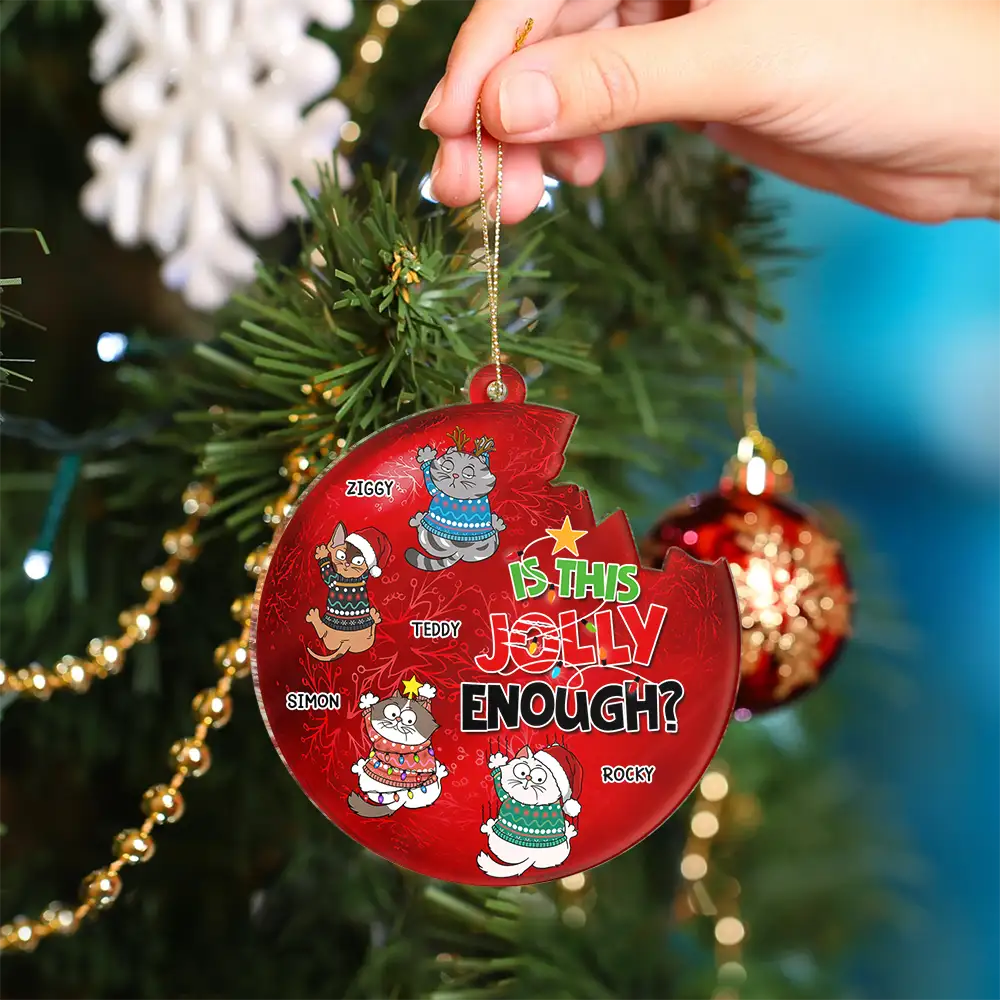 Is This Jolly Enough Funny Cartoon Cat - Personalized Custom Shaped Acrylic Ornament