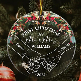 Holding Hands First Christmas Couple - Personalized Circle Acrylic Ornament