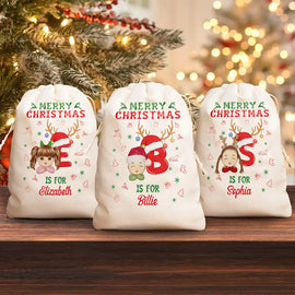 Monogram Merry Christmas For Kids - Personalized Favor Bag