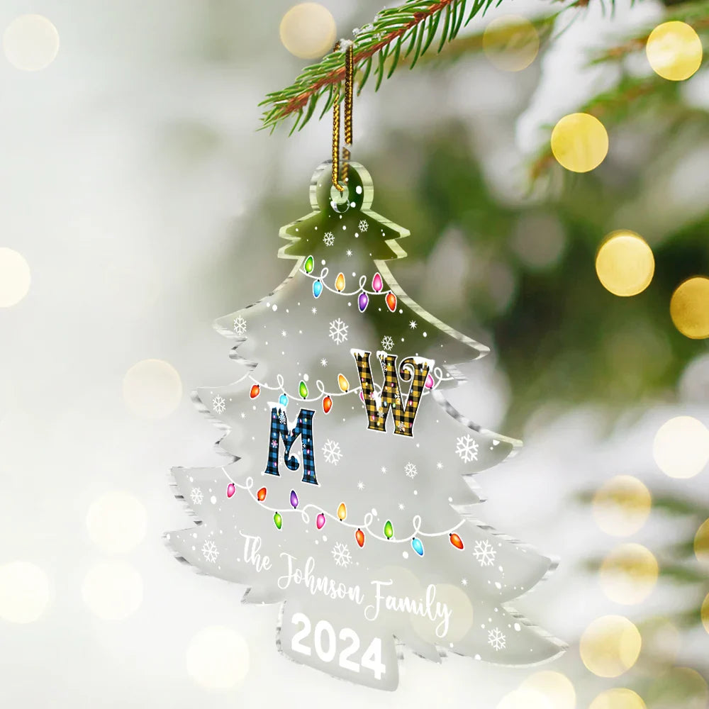 Christmas,Happy,Family,Parents,Gift For Sibling - Christmas Tree Family Alphabet - Personalized Custom Shaped Acrylic Ornament